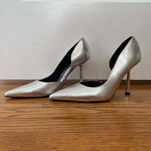 Zara Asymmetric Pointed Toe Silver Heels